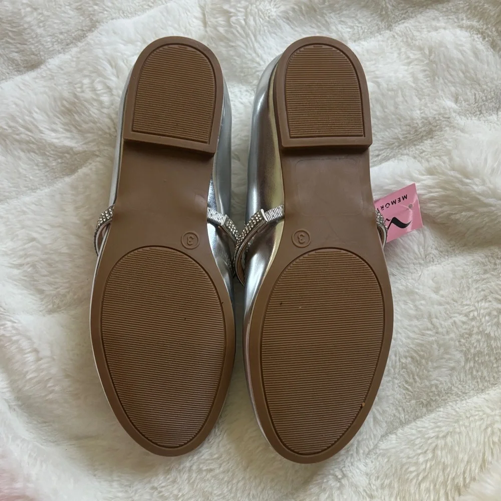 Girls Nina Silver Flats Elyana Rhinestone Sz 3 NIB NWT Memory Foam